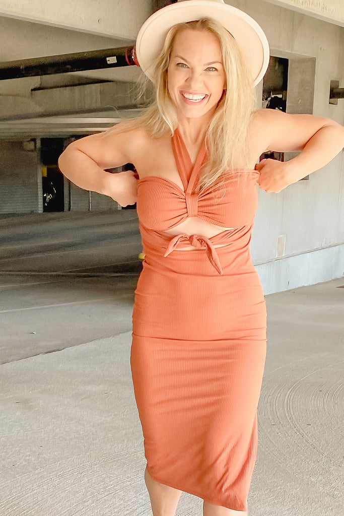 Tie Front Detail Rib Bodycon Dress